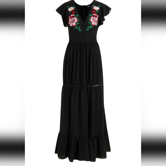 NWT ASOS | Boohoo Embroidered Maxi Dress Black - Picture 5 of 8